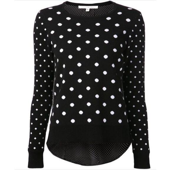 Veronica Beard Black White Polka Dot Sweater Pullover Hi-Lo Silk Contrast MEDIUM - Picture 1 of 9
